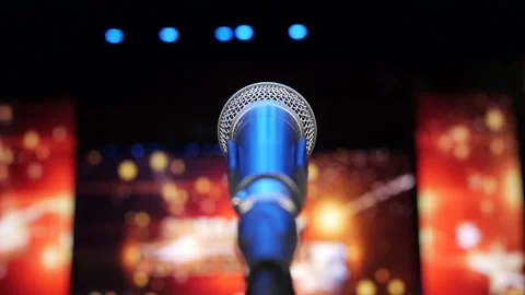One Microphone on the Stand on the Stage, Close-Up. Stock Footage 120843023