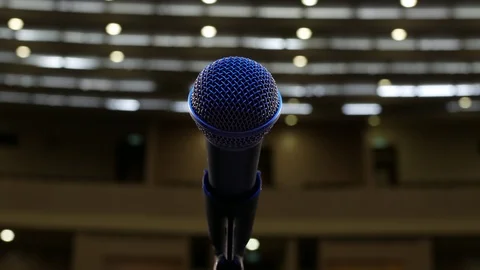 One Microphone on the Stand on the Stage, Close-Up. Stock Footage 120910284