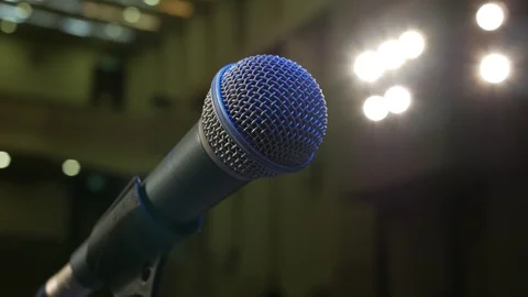 One Microphone on the Stand on the Stage, Close-Up. Stock Footage 120910643