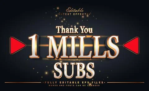 One million subsriber text effect Illustrazione stock