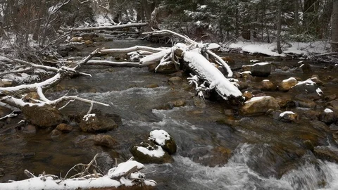 A one-minute continuous winter shot of Big Cottonwood Creek, Utah. Stock Footage 99808929