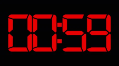 One minute count down to 0 60fps red digital clock 스톡 동영상 61808827