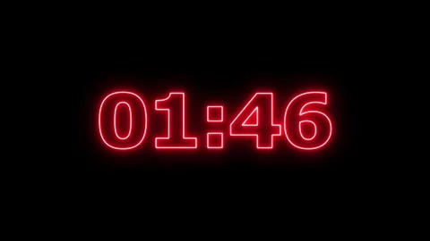One minute fifty nine seconds red neon countdown timer. 库存影片 333080853