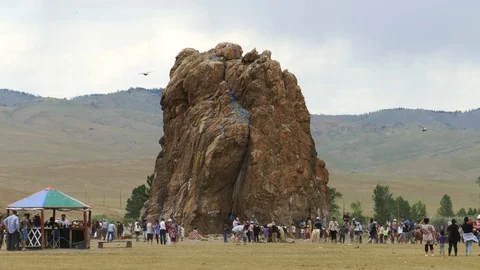 One of the Mongolian natural monuments is a large stone. Stock Footage 90669415