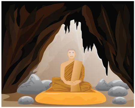 One monk meditation in cave vector design Stock Illustration