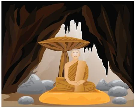 One monk meditation in cave vector design Stock Illustration