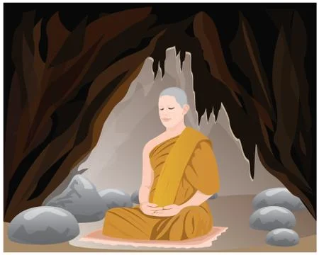 One monk meditation in cave vector design Stock Illustration