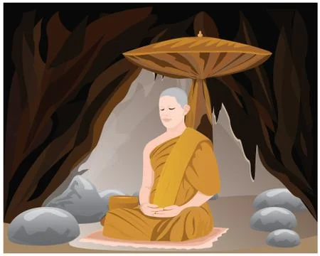 One monk meditation in cave vector design Stock Illustration