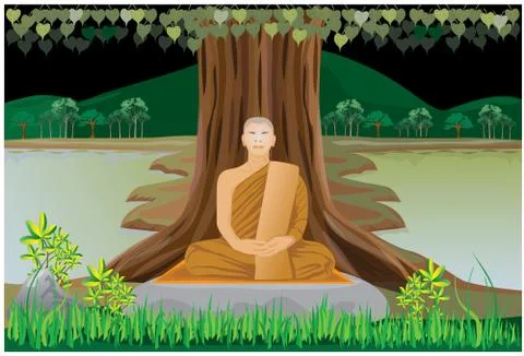 One monk meditation under tree vector design Stock Illustration