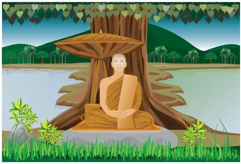 One monk meditation under tree vector design Stock Illustration