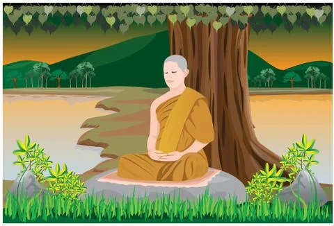 One monk meditation under tree vector design Stock Illustration