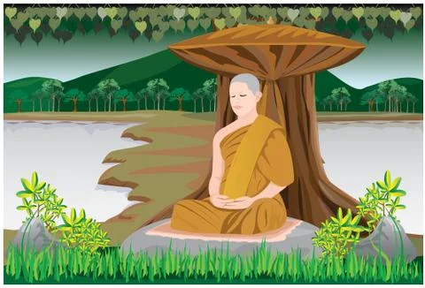 One monk meditation under tree vector design Stock Illustration