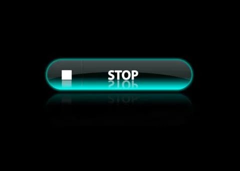 One neon blue button Stop, black background Иллюстрация