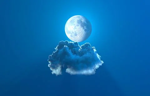 One night cloud with moon - cgi nature 3D illustration Ilustração Stock
