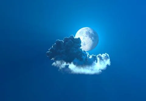 One night cumulus cloud with moon . digital nature 3D illustration Stock-Illustration