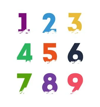One to nine number set collection in multicolor Stock Illustration