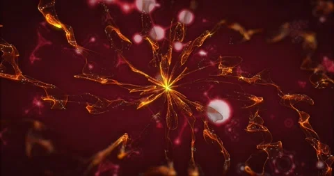 One node emitting thin beam triggers central hub emerging, golden ribbons Video stock 329702109