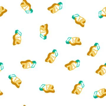 One number hand gesture isometric icon seamless pattern Stock Illustration