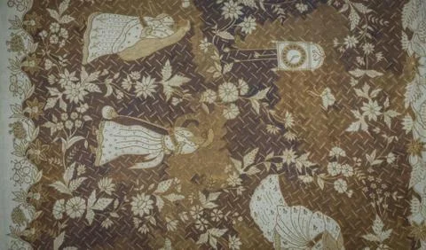 One of old Batik pattern with flowers and people illustration with brown and Foto stock