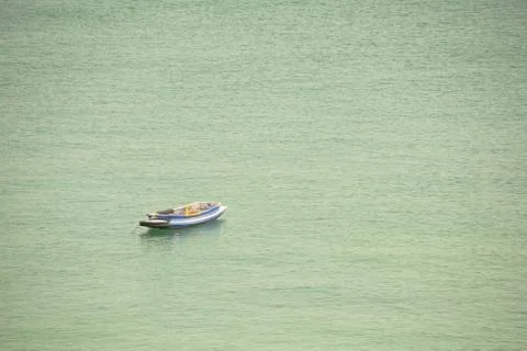 One old boat float on sea,copy space can input text. 스톡 사진