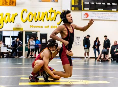 One on one matchup between two grapplers. Stock Photos