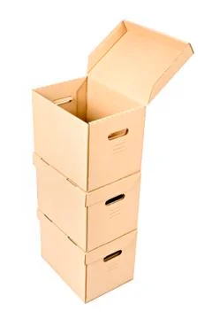 One open box on a pile Foto stock