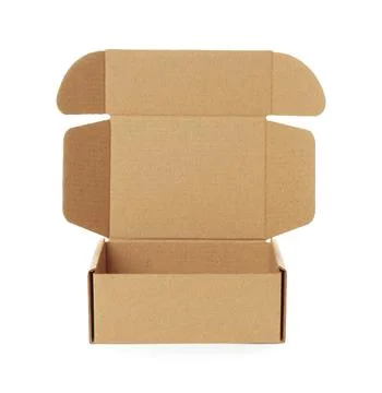 One open cardboard box isolated on white. Mockup for design 库存照片