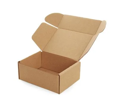 One open cardboard box isolated on white. Mockup for design 库存照片