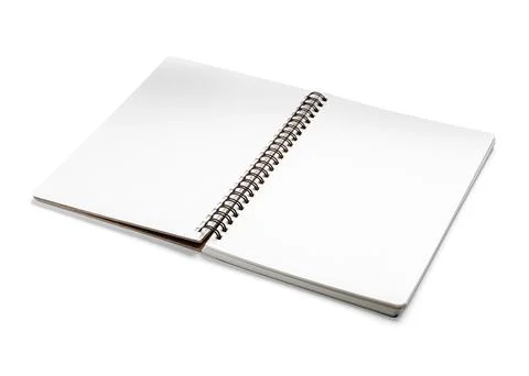 One open notebook with blank pages isolated on white Stock Photos