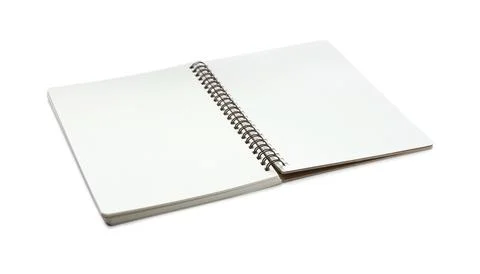One open notebook with blank pages isolated on white Stock Photos