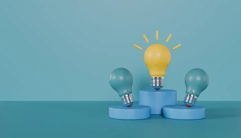 One Out Idea light bulbs on the podiums, A bright icon symbolizing innovation Stock Illustration