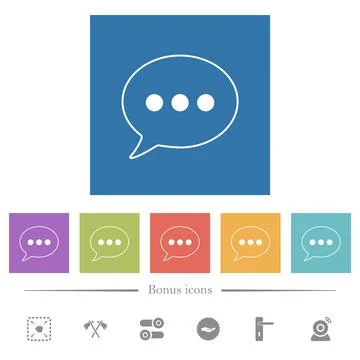 One oval active chat bubble outline flat white icons in square backgrounds Illustrazione stock