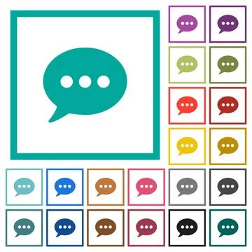 One oval active chat bubble solid flat color icons with quadrant frames Stock Illustration