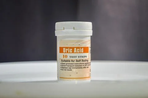 One package of uric acid test strips Stock Photos