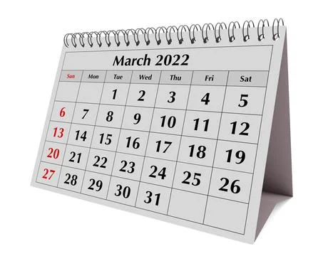 One page of the annual business monthly calendar. Date - month March 2022 Stock Illustration