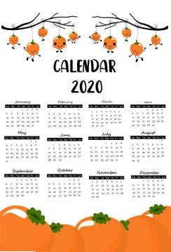 One page calendar or planner set 2020 with persimmon fruit for children. kore Stock Illustration