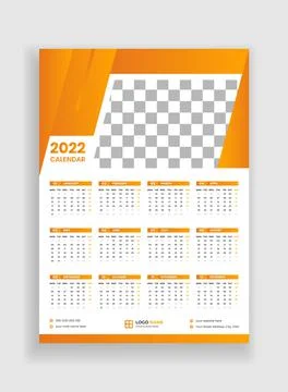 One Page Wall Calendar Design 2022. Wall Calendar Design 2022. New Year Calendar Illustrazione stock