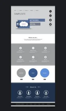 One Page Website Template with Cloud Computing and Networking Header Design Stock Illustration