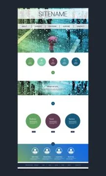 One Page Website Template with Header - Rainy Street Theme Stock Illustration