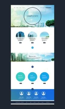 One Page Website Template Responsive Kit with Cityscape Skyline Header Image  Stock Illustration
