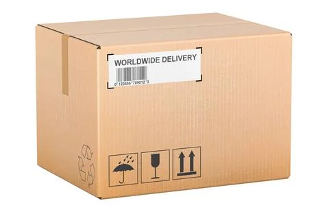 One Parcel, cardboard box. 3D rendering Illustrazione stock