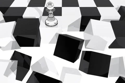 One pawn on collapsing chessboard Illustrazione stock