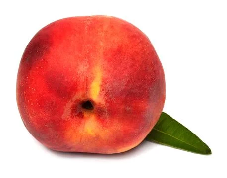 One peach with leaf isolated on white background Stock Photos