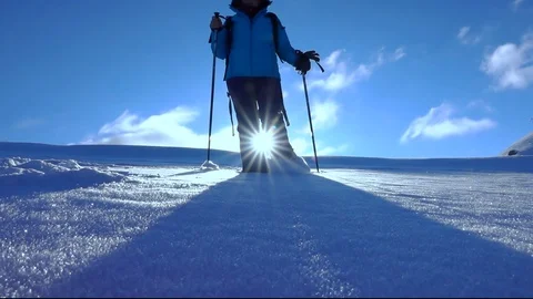 One people walking strait to the camera on fresh snow with snowshoes Stock-Footage 127476740