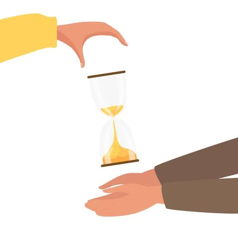 One person drops Hourglass timer, another person catches Hourglass timer Stock Illustration