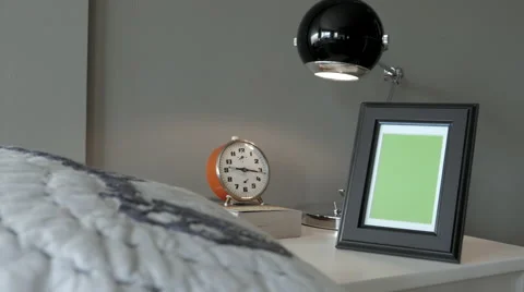 One Picture Frame with Green Screen on Bed Table, Retro Style, Medium Stock-Footage 46772860