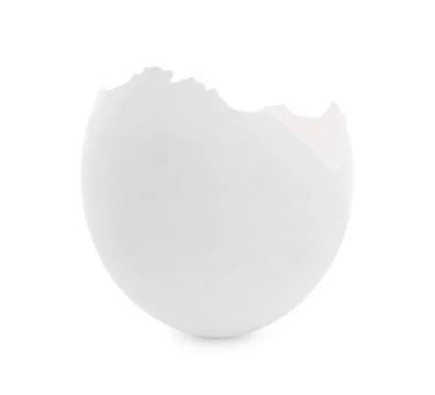 One piece of broken eggshell isolated on white Foto stock