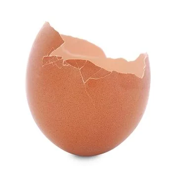 One piece of broken eggshell isolated on white Foto stock