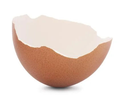 One piece of broken eggshell isolated on white Foto stock