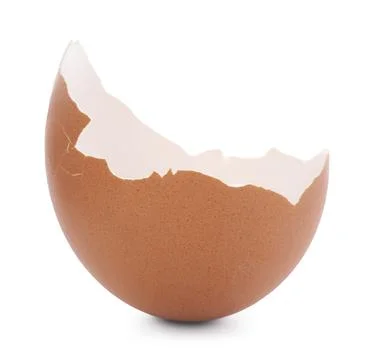 One piece of broken eggshell isolated on white Foto stock